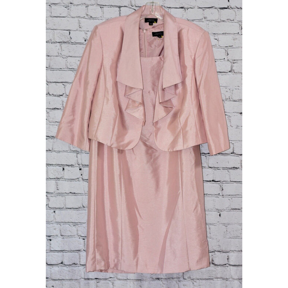 TAHARI Special Occasion Fold Over Front ¾ Sleeve Jacket Sheath Dress Set 14W - Picture 1 of 9
